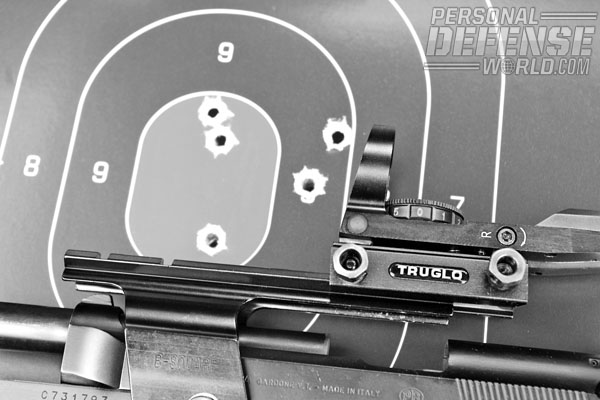 This five-shot group was achieved with the author’s handload, comprised of Hodgdon Longshot and the Hornady 115-gr. XTP.