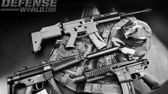 Same guns, smaller caliber is the ideal recipe for .22 tactical rifles and pistols. Most of the major models chambered in 9mm and 5.56mm are duplicated in .22 versions such as the ISSC MK22 (top) based on the FN SCAR, and two models from HK (lower) built to duplicate the original 9mm MP5 and the 5.56mm 416. The HK .22s are manufactured in Germany by Carl Walther.