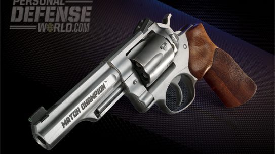 The new Ruger GP100 Match Champion delivers .38 Special/.357 Magnum performance and power in a great handling and highly shootable package. Its excellent, ergonomic grips and well-balanced 4.2-inch barrel make it a surefire winner on the range.