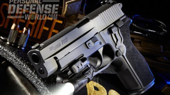 Made in America, the P227 is among a short list of full-size pistols that offer at least 10 rounds of .45 ACP. Shown here with a Crimson Trace CMR-203 Rail Master.