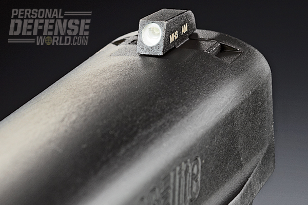 The P226 Elite SAO features Sig’s proprietary front and rear SigLite Night Sights, which, thanks to tritium inserts, are easily visible in low light conditions.