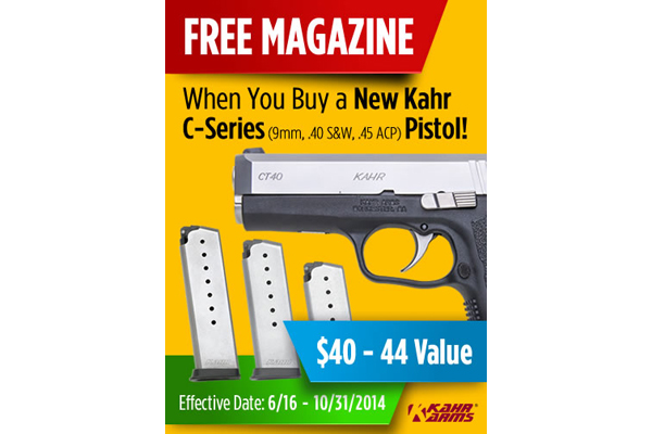 Kahr Firearms Group has announced a free magazine promotion for their Kahr, Magnum Research, and Auto Ordnance brands.