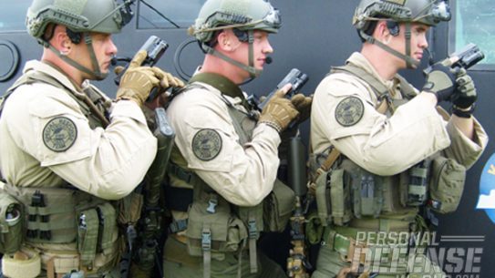 Three Kentucky SRT Troopers in full kit stack up with their issued GLOCK 35s in .40 cal.
