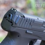 A protruding polymer charging support ensures a positive grip on the slide when running the gun.