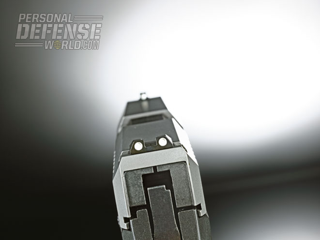 The three-dot sights are easy to pick up and get on target.