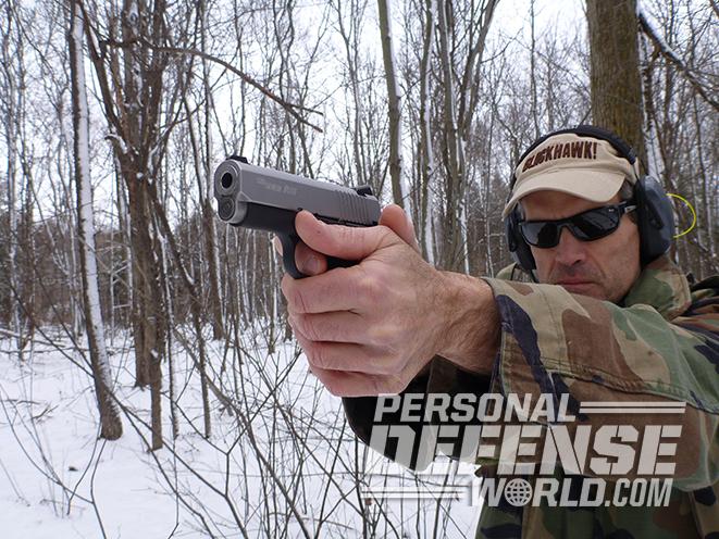 Sig 1911 Two-Tone Ultra Compact pistol shooting