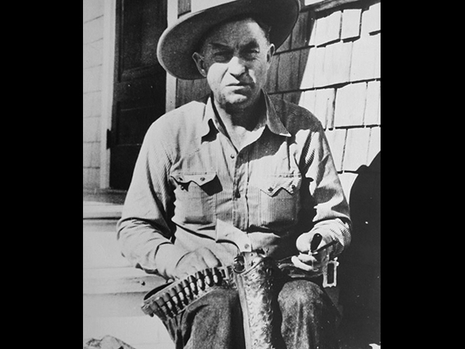 Elmer Keith revolvers handgun shooting sitting down