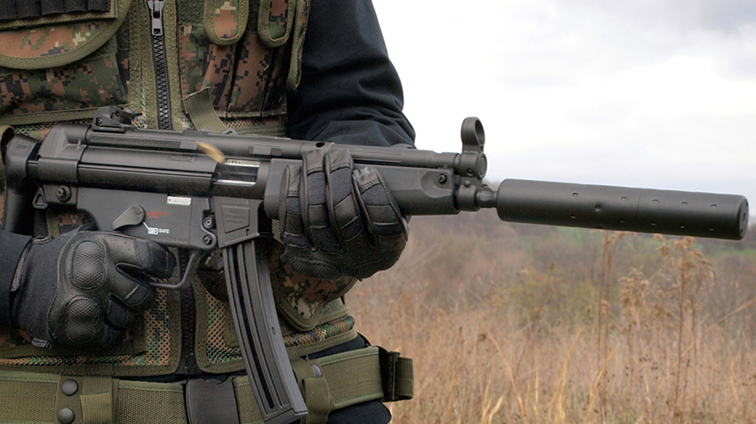 Walther HK MP5A5 rifle hip shooting