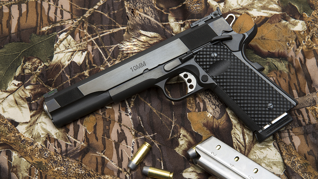 The Les Baer Premier II Hunter pistol, 10mm handgun, camo