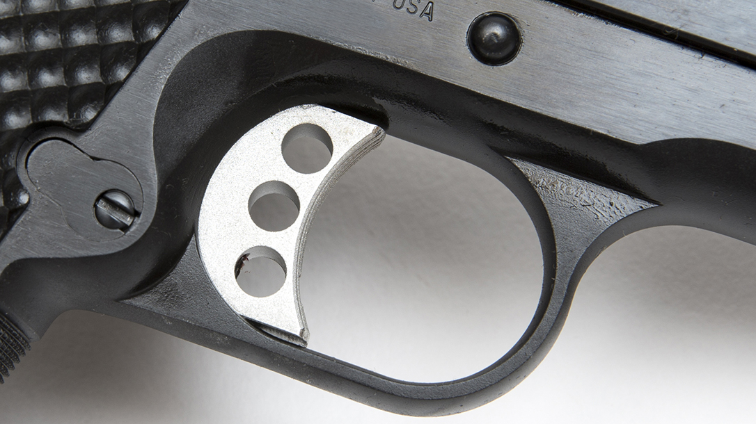 The Les Baer Premier II Hunter pistol, 10mm handgun, trigger