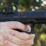Walther PPQ Q4 TAC Pistol aiming, trijicon rmr
