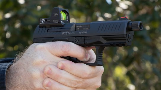 Walther PPQ Q4 TAC Pistol aiming, trijicon rmr