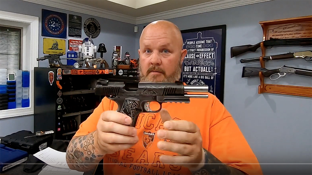 A man posted a video following a Desert Eagle negligent discharge, promoting safety.