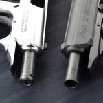 While the .22 LR utilizes a sleeved barrel threaded for a muzzle device, the .380 is standard.