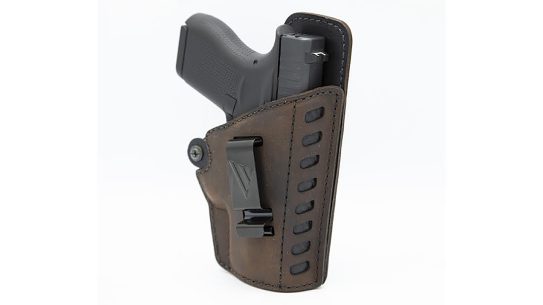 The Versacarry Compound Gen II Essential holster blends leather and polymer for a durable design.
