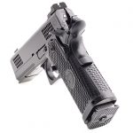 The pistol features dimples for non-abrasive, snag-free grip.