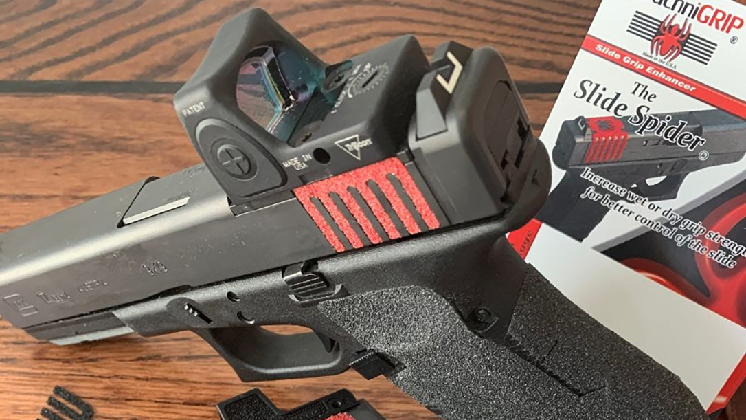 Able to fit multiple pistols and accommodate popular red dot optics, the new ArachniGRIP R.D.O.S Slide Spider adds better grip to carry optics users.