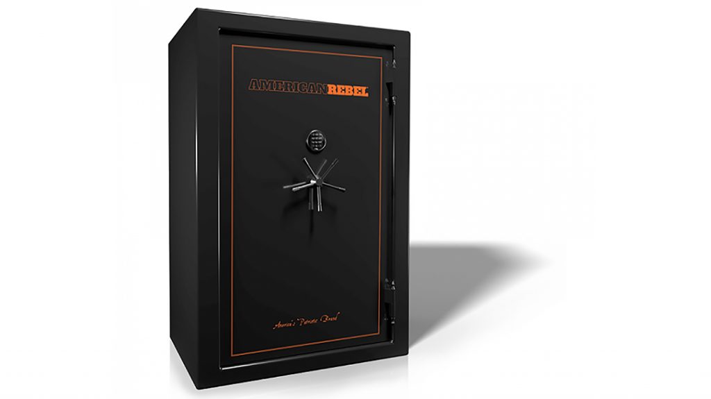 The American Rebel Black Smoke AR-40 Gun Safe features pressure-formed, American-made steel and a 12-gauge body. 