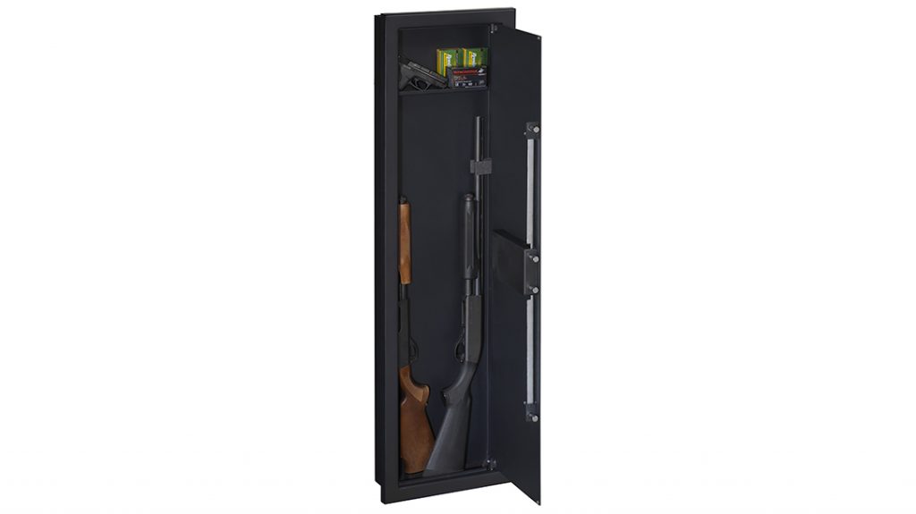 The Stack-On In-Wall safe measures 55 inches tall and utilizes the standard 16-inch space between wall studs. 