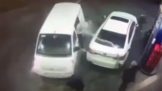 A man used a gas pump to fight off attackers.