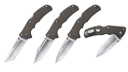 The Cold Steel Code 4 series in tanto point, clip point and spear point