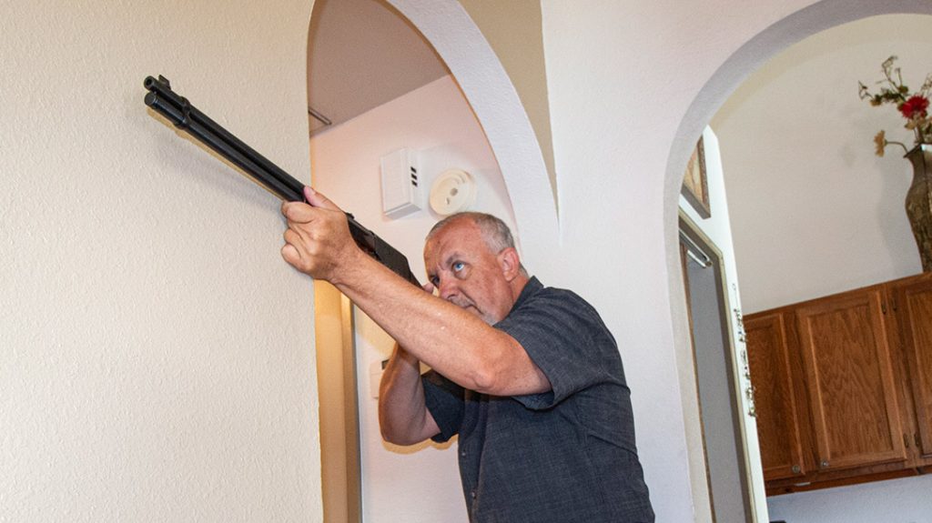With practice—with an empty chamber, of course—you can learn to maneuver your home very well with a lever-action.