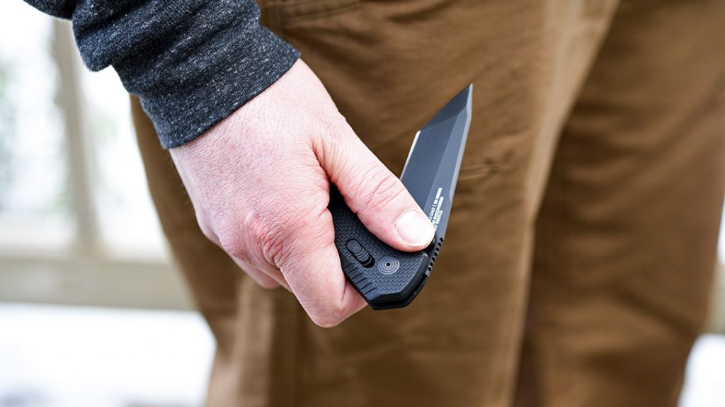 Like the other two in the line, the Vision XR utilizes a flipper or thumb stud for opening.