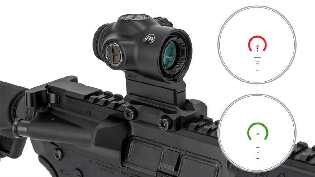 Primary Arms offers two new SLx Reticle Options, the ACSS Gemini 9mm (top) and green-illuminated ACSS Cyclops G2 (bottom).