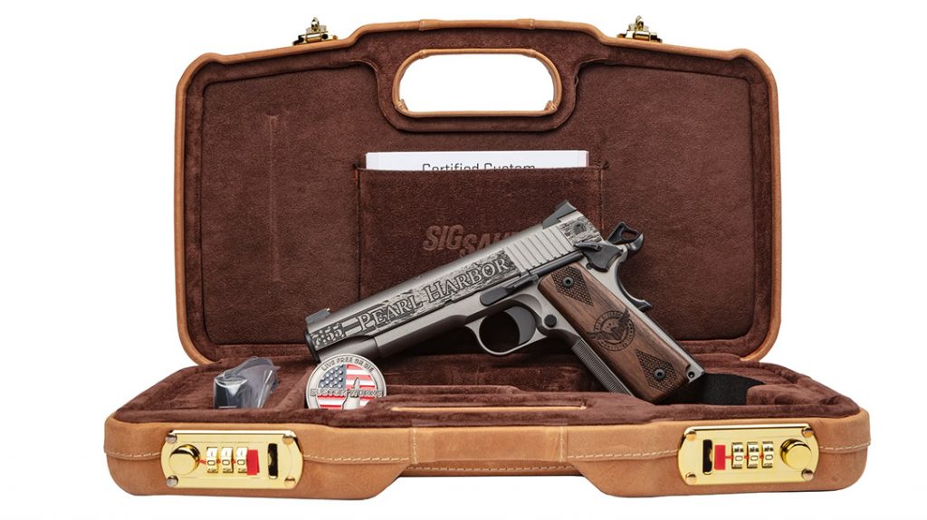 The SIG Sauer Pearl Harbor 1911s were presented in a presentation quality case.