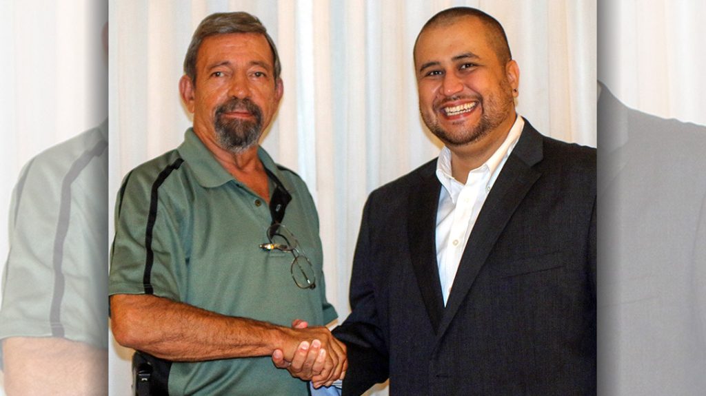 Author, left, with George Zimmerman, whose case never involved stand your ground law.