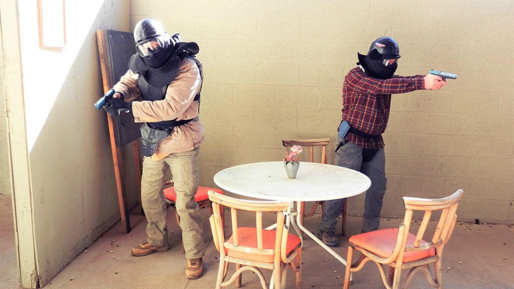 Through these training exercises, teammates learn to work together while needing to make split-second decisions on if or when to shoot and how to get out of a bad situation safely. Gunsite’s Team Tactics course emphasizes teamwork.