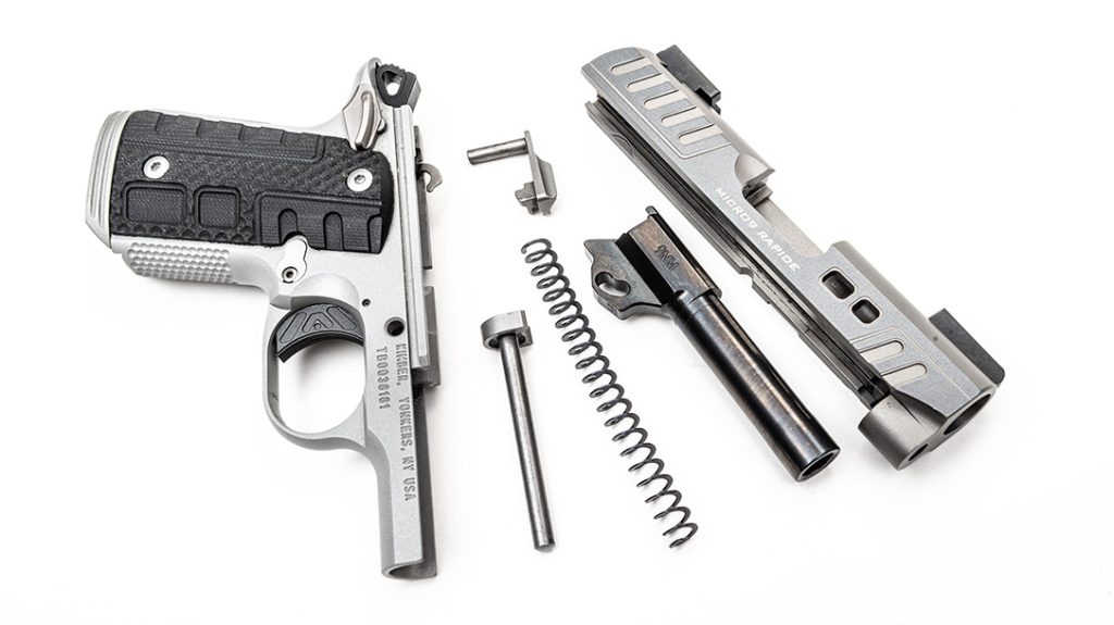 No tools are necessary to field strip the Rapide Black Ice from Kimber.
