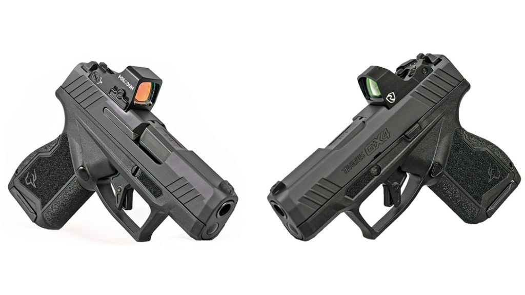 The author preferred the Riton 3 Tactix MPRD 2 red-dot (right), while photographer Andy Grossman liked the Holosun (left) better.