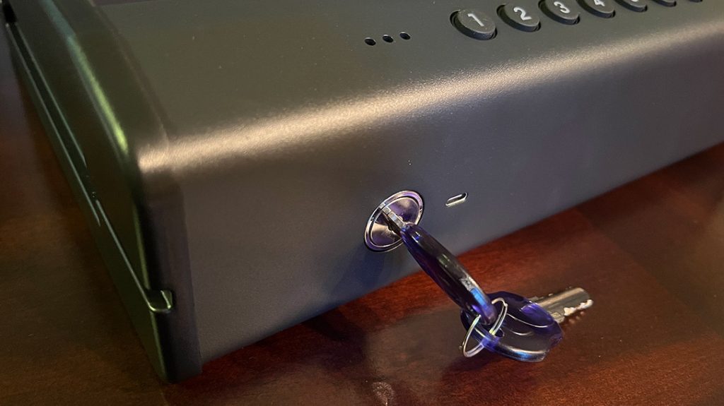 Mechanical keys provide initial access for setup of the safe.