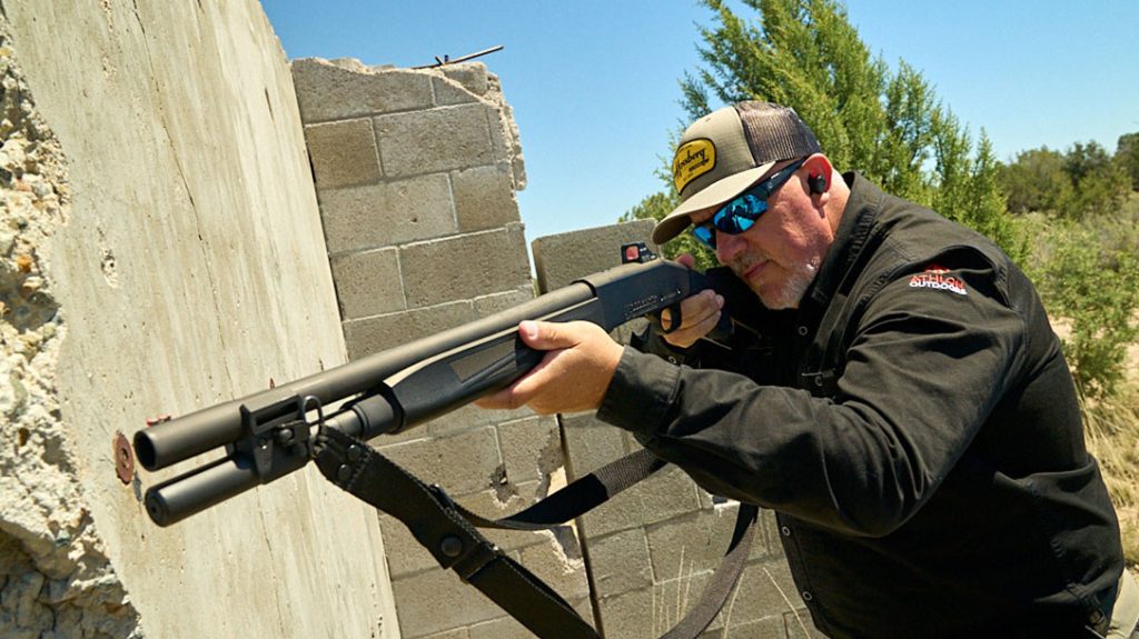 The author running the Mossberg 940 Pro Tactical in the Gunsite shoot house.