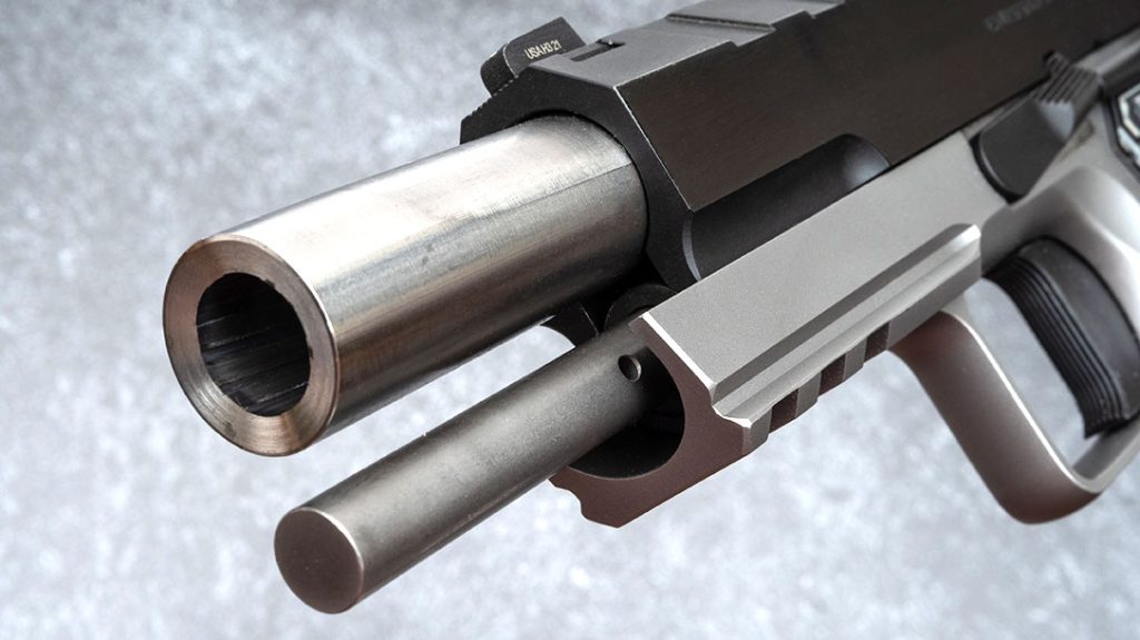 The pistol incorporates a heavy-profile bull barrel that’s promised to deliver match-grade accuracy.