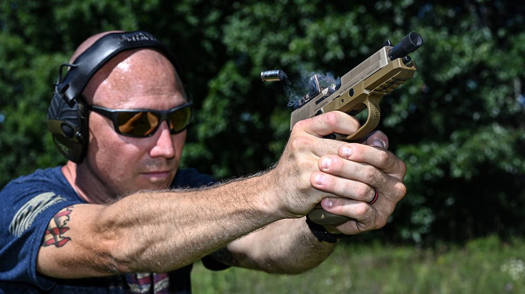 Although it is chambered in .45 ACP, the FN FNX-45 Tactical shoots more like a 9mm due to its weight and ergonomics.