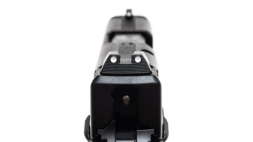 The Smith & Wesson CSX ships with a standard set of white, three-dot sights.
