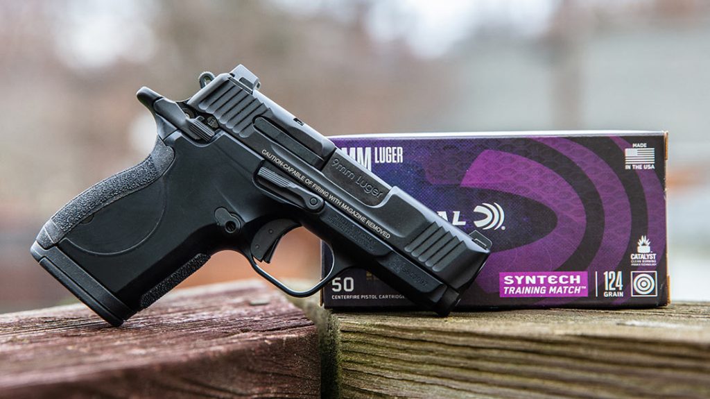 Despite its smaller size, the recoil was handily managed. Federal’s Syntech Training Match is superb training ammo that matches the POI of equivalent-weight HST rounds.