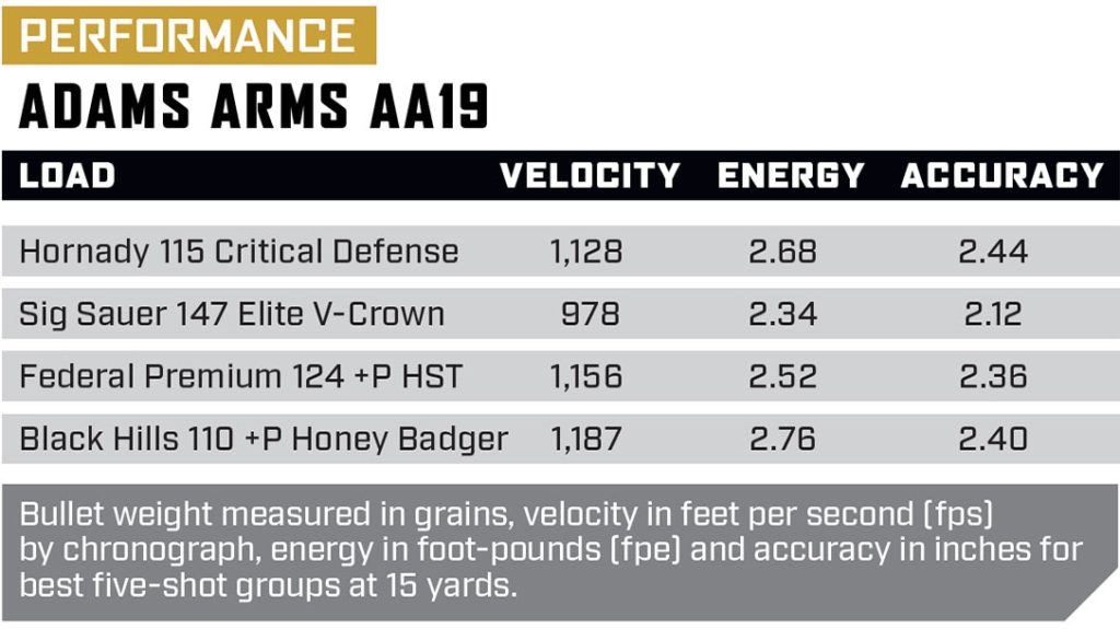 Performance of the Adams Arms AA19.