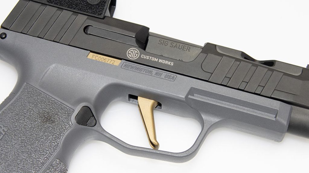The gold coloring of the Sig Custom Works P365 FCU is an immediate identification that this build is yours.