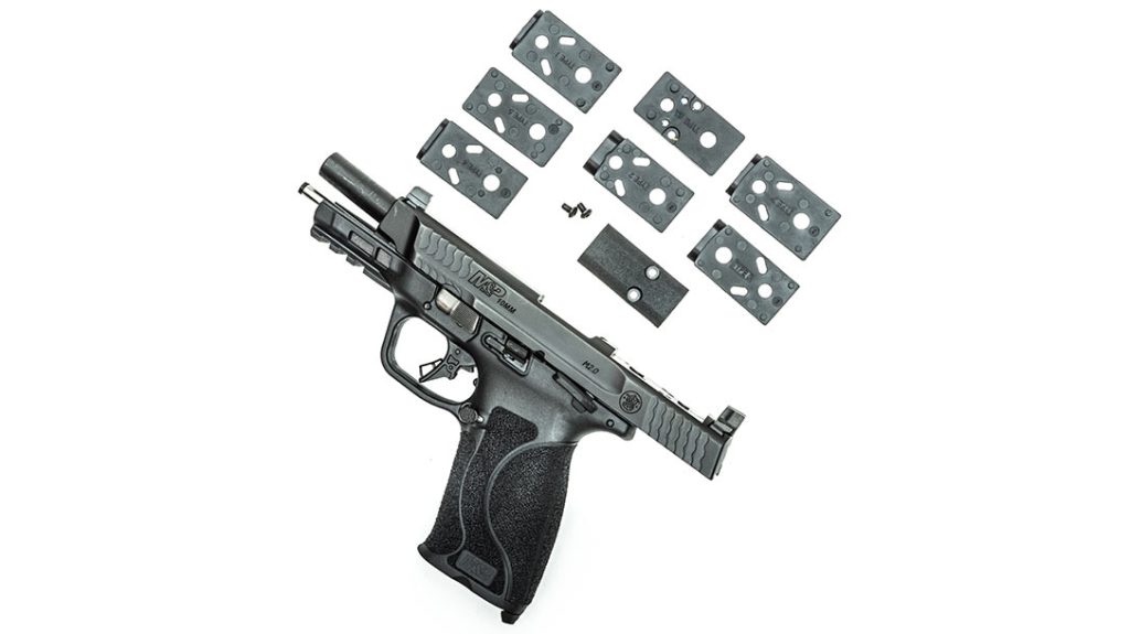 The Smith & Wesson M&P M2.0 comes with mounting plates for popular red-dot optics.