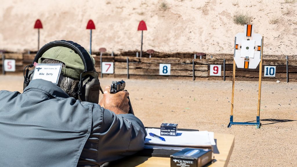 The author used a benchrest at Gunsite to test both pistols.